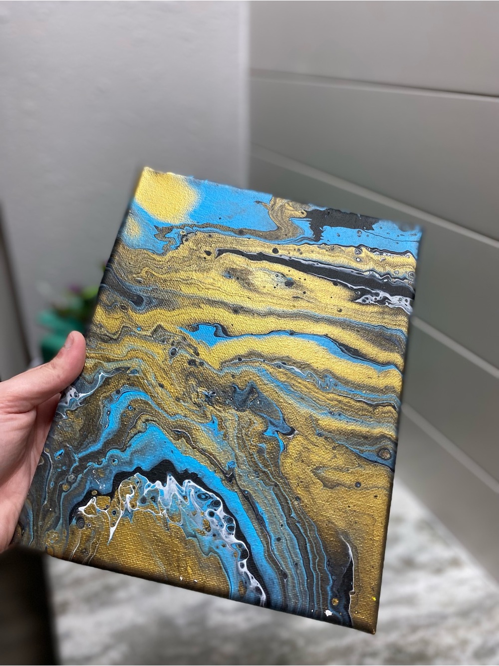 Blue and Gold Fluid Art Painting - Picture 7 of 7